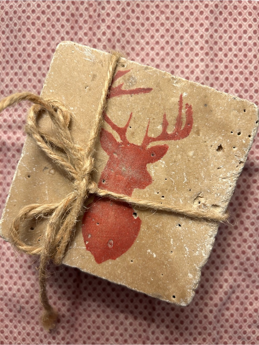 Set of 4 Thirsty Stone Coaster Set with Red Deer Motif